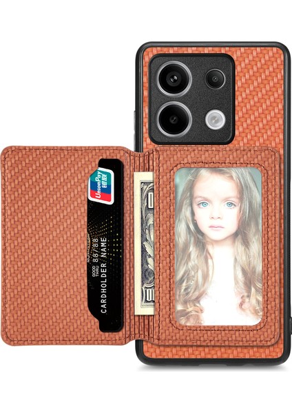 Xiaomi Redmi Için Note 13 Pro 5g Case Slim Fit Kickstand Karbon Fiber Doku Koruyucu Kabuk-Kahverengi (Yurt Dışından)