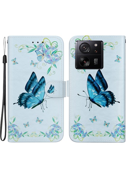 Xiaomi Için Redmi K60 ULTRA/13T/13T Pro Vaka Desen Baskı Telefon Stand Kapak-Blue Kelebek Çiçeği (Yurt Dışından)