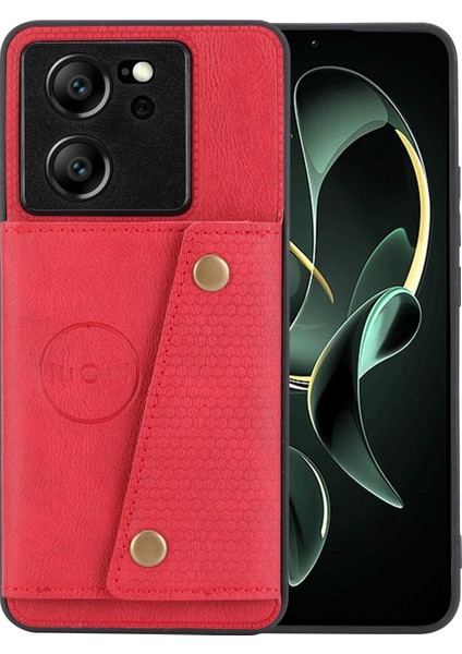 Xiaomi 13T/13T Pro/redmi K60 Ultra Kapak Kart Yuvaları Pu Deri+Tpu Telefon Kickstand Case-Red (Yurt Dışından)