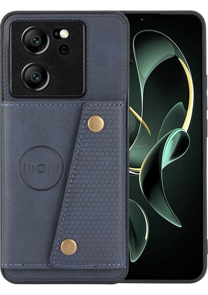 Xiaomi 13T/13T Pro/redmi K60 Ultra Kapak Kart Yuvaları Pu Deri+Tpu Telefon Kickstand Case-Blue (Yurt Dışından)