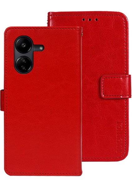 Xiaomi Redmi Için 13C 4g/poco C65 4g Kasa Deri Deri Cüzdan Çılgın At Dokusu Flip Telefon Kapak-Kırmızı (Yurt Dışından)