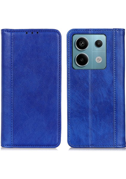 Xiaomi Redmi Için Note 13 Pro 5g Case Litchi Doku Bölünmüş Deri Cep Telefonu Kapak Mavisi (Yurt Dışından)