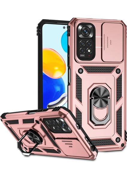 Xiaomi Için Redmi Note 11 4g (Qualcomm)/redmi Note 11S 4g Kılıf Pc+Tpu Kickstand Telefon Kapağı Slayt Kameralı Kapaklı Altın (Yurt Dışından)