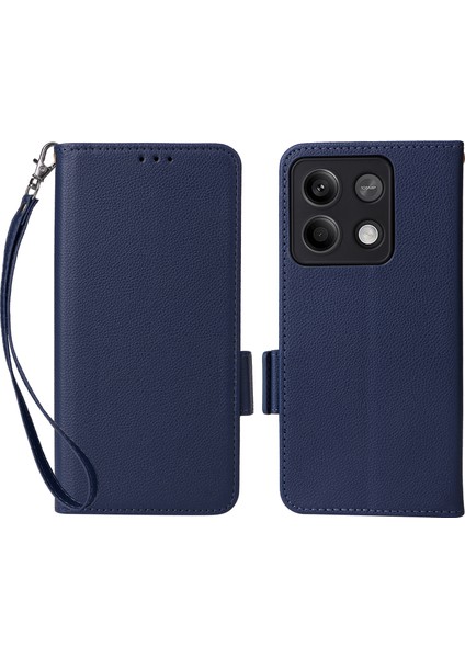 Xiaomi Redmi Için Note 13 Pro 5g Cep Telefon Kılıfı Litchi Doku Deri Kapağı Strap-Dark Mavi (Yurt Dışından)