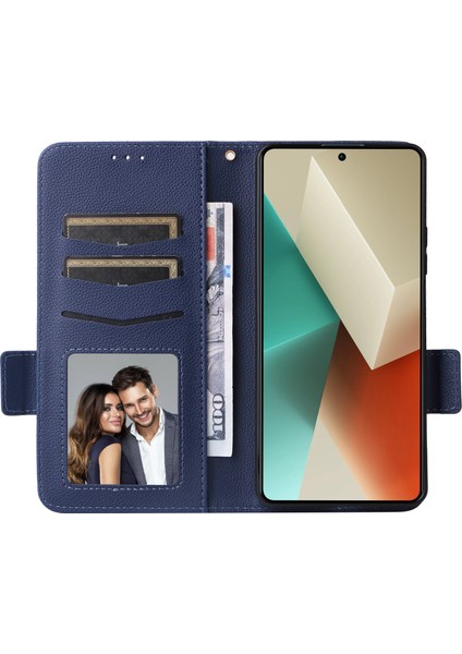 Xiaomi Redmi Için Note 13 Pro 5g Cep Telefon Kılıfı Litchi Doku Deri Kapağı Strap-Dark Mavi (Yurt Dışından)