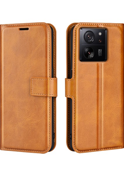 Xiaomi 13T/13T Pro Manyetik Kapak Kapağı Cüzdan Stand Pu Deri Kılıf Buzağı Dokusu Çizelge Anti-Çizelge Telefon Kabuk-Sarı (Yurt Dışından)