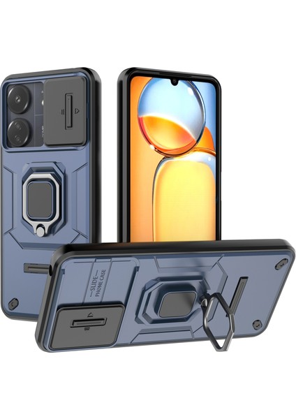 Xiaomi Redmi 13C 4g/poco C65 4g Case Kickstand Telefon Kapağı Slayt Lensli Kapak-Mavi (Yurt Dışından)