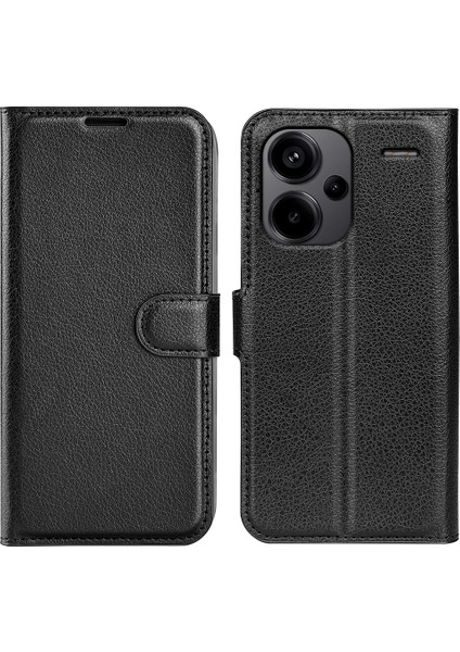 Xiaomi Redmi Için Note 13 Pro+ 5g Case Litchi Doku Cüzdan Stand Deri Telefon Shell-Black (Yurt Dışından)
