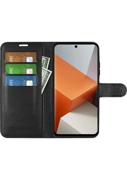Xiaomi Redmi Için Note 13 Pro+ 5g Case Litchi Doku Cüzdan Stand Deri Telefon Shell-Black (Yurt Dışından)