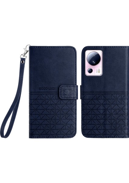 Xiaomi 13 Lite/civi 2 5g Geometrik Baskı Anti Drop Anti-Drop Telefon Kapağı Mikrofiber Deri Cüzdan Kılıf Mavisi (Yurt Dışından)