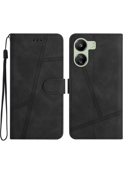 Xiaomi Redmi 13C 4g/poco C65 4g Anti-Fall Cep Telefon Kılıfları Çizgileri Baskılı Deri Kapak Black (Yurt Dışından)