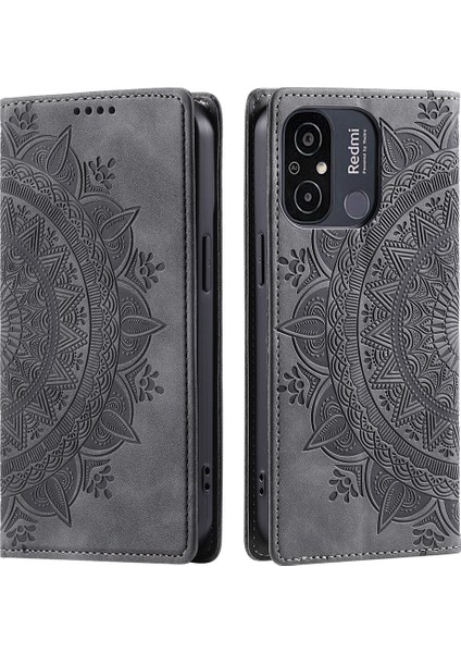 Xiaomi Redmi Için 12C 4G/11A 4g Kasa Manyetik Kapanış Baskılı Deri Telefon Koruyucu Grey (Yurt Dışından)