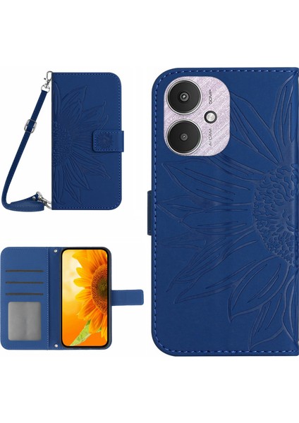 Xiaomi Redmi Için 13C 4g/5g/poco C65 4g Crossbody Telefon Deri Derisi Ayçiçeği Desen Sapfire (Yurt Dışından)