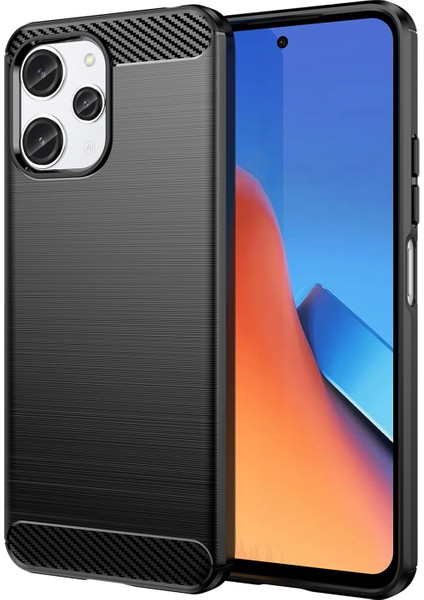 Xiaomi Redmi 12 5g (Global)/poco M6 Pro 5g Karbon Fiber Doku Doku Telefon Kılıfı Yumuşak Tpu Fırçalanmış Geri Kapak Black (Yurt Dışından)