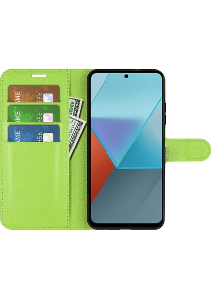 Xiaomi Redmi Için Note 13 Pro 5g Case Litchi Doku Deri Telefon Kabuğu Stand Yeşili (Yurt Dışından)