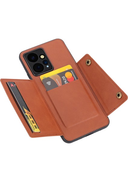 Xiaomi Için Redmi Note 12 4g Damla Koruma Deri Kaplamalı Tpu Telefon Kapağı Kickstand Shell, Kart Yuvaları Işık Kahverengi (Yurt Dışından)