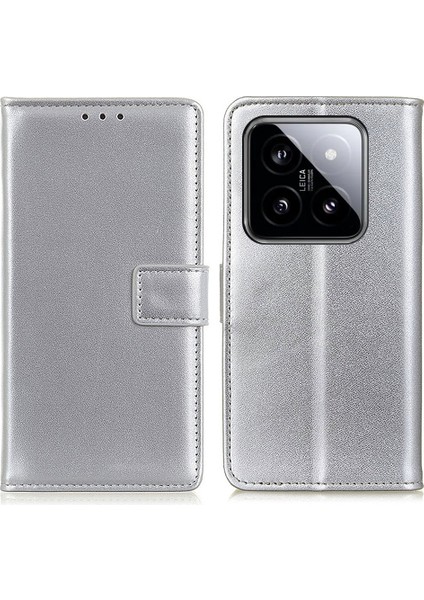 Xiaomi 14 Pro Case Cüzdanı Pu Deri Derili Damla Geçirmez Telefon Kapak Silver (Yurt Dışından)