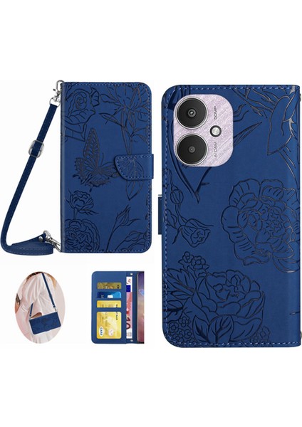 Xiaomi Redmi 13C 4g/5g/poco C65 4g Crossbody Crossbody Deri Kılıf Telefon Cüzdan Stand-Blue (Yurt Dışından)