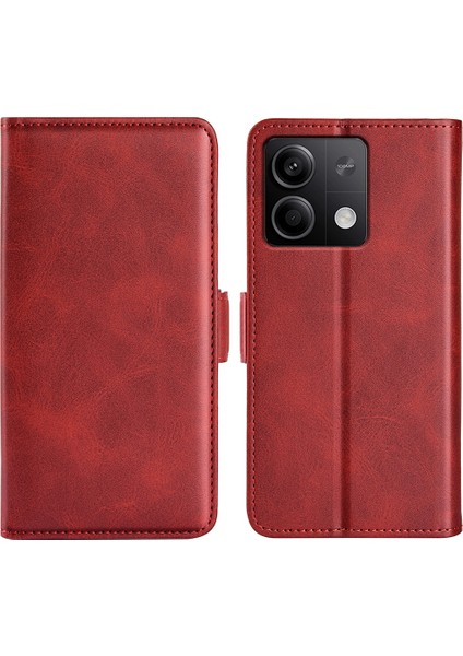 Xiaomi Için Redmi Note 13 5g (Çin) Kasa Stand Flip Balf Doku Telefon Kapağı Pu Deri Cüzdan Telefon Kabuğu-Kırmızı (Yurt Dışından)