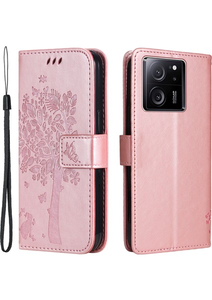 Xiaomi Için Redmi K60 ULTRA/13T/13T Pro Telefon Kabuğu Standı Pu Deri Cüzdan Case-Rose Gold (Yurt Dışından)