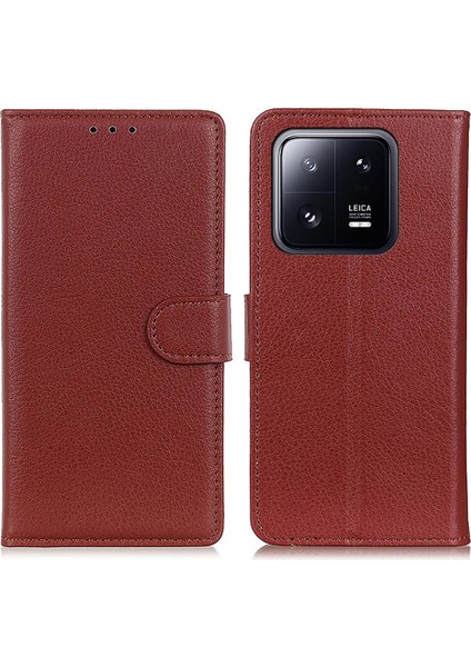 Xiaomi Için 14 Case Litchi Doku Deri Telefon Kapağı Cüzdan-Brown (Yurt Dışından)