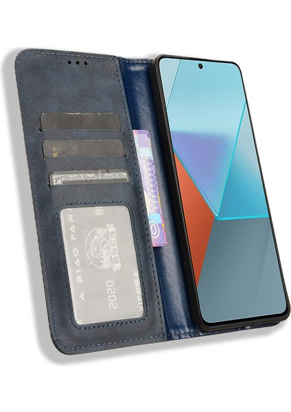 Xiaomi Redmi Için Note 13 Pro 5g Telefon Kılıfı Cüzdan Retro Pu Deri Cep Telefonu Kapak Mavisi (Yurt Dışından)