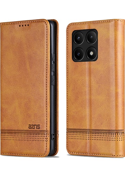 Xiaomi Için Redmi K70 5G/K70 Pro 5g Telefon Kılıfı Cüzdan Kapak Cowhide Doku-Kahverengi (Yurt Dışından)