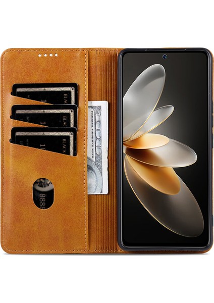 Xiaomi Için Redmi K70 5G/K70 Pro 5g Telefon Kılıfı Cüzdan Kapak Cowhide Doku-Kahverengi (Yurt Dışından)