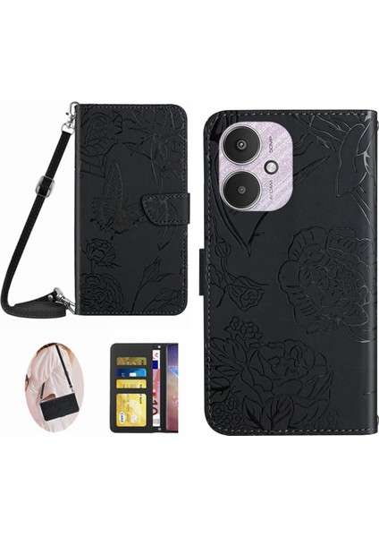 Xiaomi Redmi 13C 4g/5g/poco C65 4g Crossbody Crossbody Deri Vaka Telefon Cüzdan Stand-Black (Yurt Dışından)
