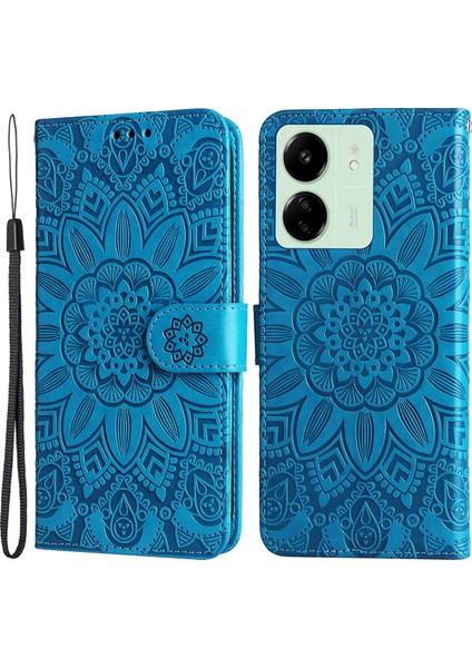 Xiaomi Redmi Için 13C 4g/poco C65 4g Telefon Kılıf Anti-Fall Pu Deri Deri Stand Cüzdan Kapak Mavisi (Yurt Dışından)