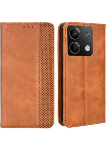 Xiaomi Için Redmi Note 13 5g Cep Telefonu Kapak Kılıfı Cüzdan Retro Pu Deri Kabuk-Brown (Yurt Dışından)