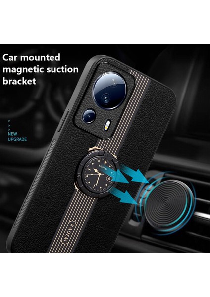 4U Sky Xiaomi 13 Lite/civi 2 5g Case Ring Ring Kickstand Deri+Akrilik+Tpu Izle Desen Kapak Black (Yurt Dışından)