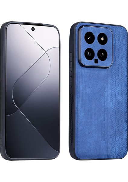 Xiaomi Için 14 Kasa Basılı Pu Deri Kaplı Tpu Telefon Arka Kapak-Mavi (Yurt Dışından)
