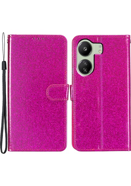 Xiaomi Redmi 13C 4g/poco C65 4g Kasa Işıltılı Deri Cüzdan Standı Kapak-Gül (Yurt Dışından)