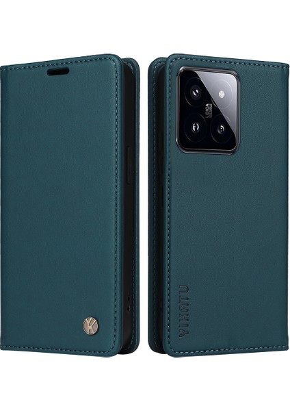 Xiaomi 14 Pro Case Deri Telefon Kapağı Cüzdan ve Kart Yumru-Yeşili (Yurt Dışından)