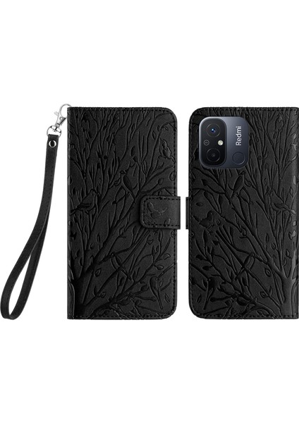 Xiaomi Redmi Için 12C 4g Cep Telefon Kılıfı Pu Deri Deri Stand Telefon Kapak Black (Yurt Dışından)