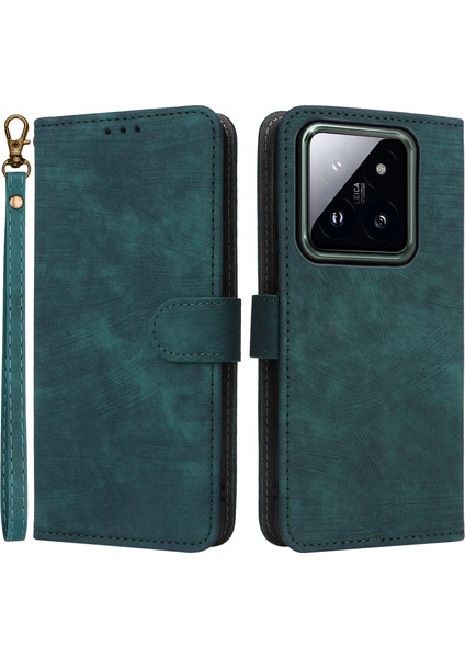 Xiaomi 14 Pro Pu Deri Akıllı Telefon Kılıfı Rfıd Strap-Green ile Telefon Kapağı (Yurt Dışından)