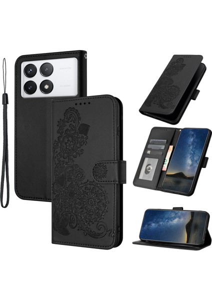 Xiaomi Redmi K70 5G/K70 Pro 5g Case Ayçiçeği Desen Deri Telefon Kapağı El Strap-Black (Yurt Dışından)