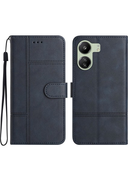Xiaomi Redmi 13C 4g/poco C65 4g Case Hattı Baskılı Telefon Cüzdan Kapak Mavisi (Yurt Dışından)