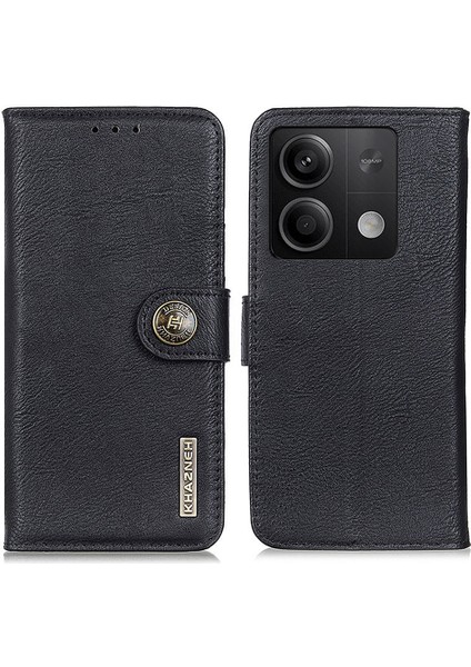 Xiaomi Için Redmi Not 13 5g Cowhide Doku Kılıfı Deri Telefon Cüzdan Kapak Black (Yurt Dışından)