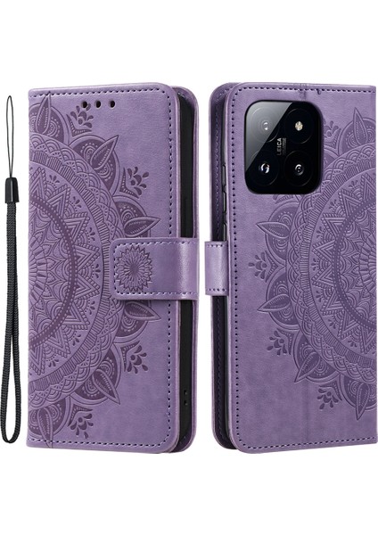 Xiaomi 14 Pro Case Mandala Çiçeği Baskılı Deri Telefon Cüzdan Kapağı Stand-Morple (Yurt Dışından)