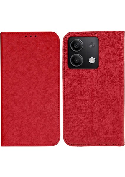 Xiaomi Redmi Için Note 13 Pro 5g Kasa Stand Toz Geçirmez Telefon Kapağı Çapraz Doku Pu Deri Kabuk Kırmızısı (Yurt Dışından)