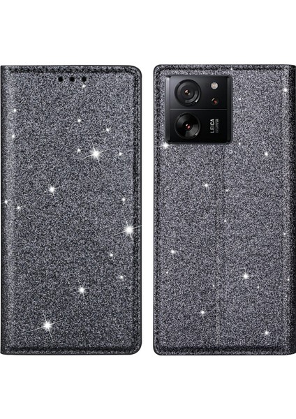 Xiaomi 13T/13T Pro/redmi K60 Ultra Case Pu Deri Işıltılı Telefon Kapak-Grey (Yurt Dışından)
