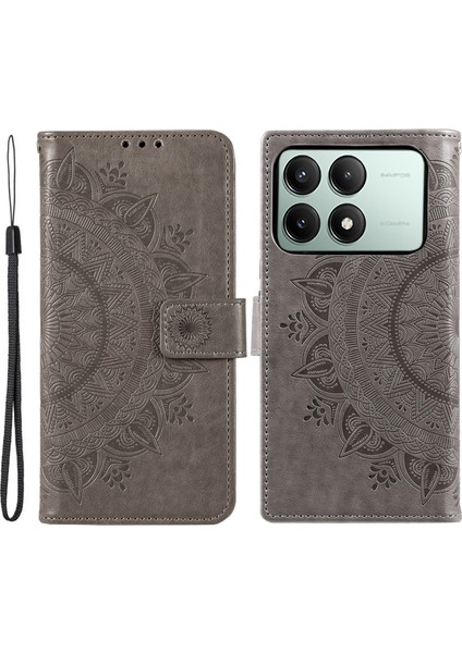 Xiaomi Redmi Için K70E 5g Case Pu Deri+Tpu Mandala Çiçek Bilek Strap-Grey ile Baskılı Kapak (Yurt Dışından)