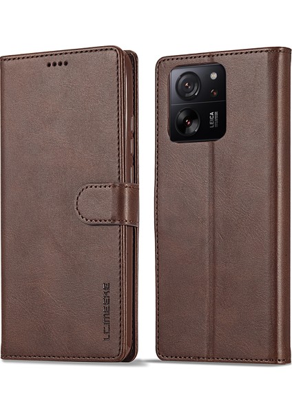 Xiaomi 13T/13T Pro/redmi K60 Ultra Kılıf Buzağı Dokusu Deri Deri Cüzdan Telefon Anti-Shock Kapak Kahverengi (Yurt Dışından)