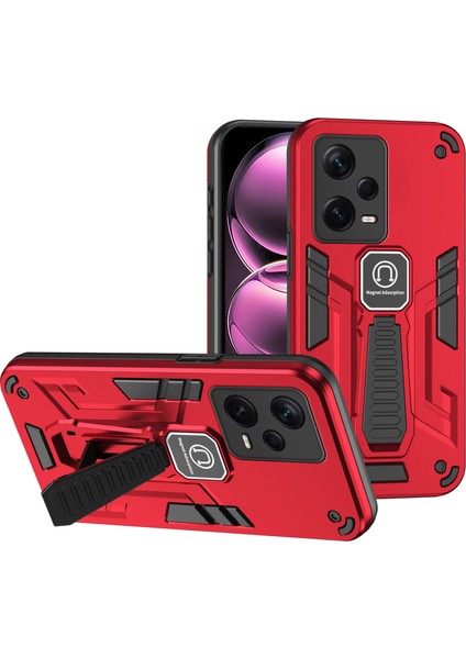 Xiaomi Redmi Için Note 12 Pro+ 5g Kickstand Case Çift Katmanlı Tasarım Pc+ Tpu Koruma Telefon Kapak-Kırmızı (Yurt Dışından)
