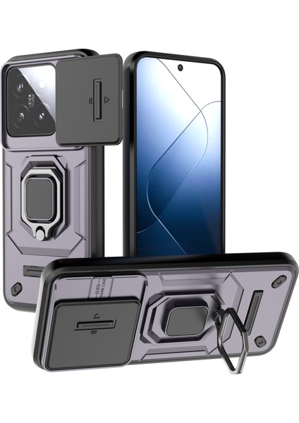 Xiaomi 14 Cep Telefon Kılıfları Için Pc+Tpu Slayt Lens Koruma-Mor ile Öne Çıkan Kickstand Kapak (Yurt Dışından)