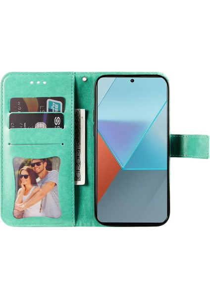 Xiaomi Redmi Için Note 13 Pro 5g Cüzdan Kılıfı Strap Blossoming Çiçek Deri Stand Kapak Yeşil (Yurt Dışından)