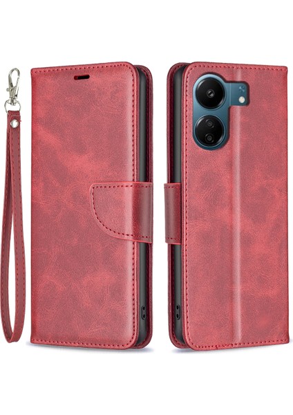 Xiaomi Redmi Için 13C 4g/poco C65 4g Kasa Cep Telefonu Cüzdanı Kabuklu Pu Deri Kapak Stand-Kırmızı ile (Yurt Dışından)
