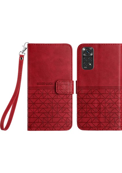 Xiaomi Için Redmi Note 11S 4g Stand Cüzdan Telefon Kapağı Geometrik Baskılı Mikrofiber Deri Kılıf Kırmızı (Yurt Dışından)